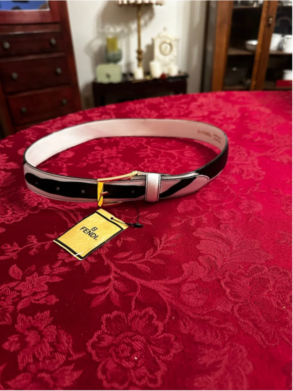 Fendi Black & White Leather Print Belt 40cm